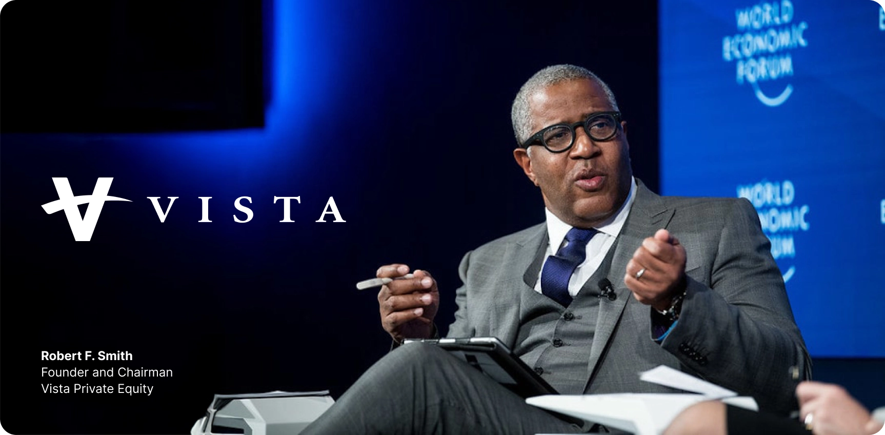 Robert F. Smith, founder and chairman of Vista Equity Partners, speaking at the World Economic Forum